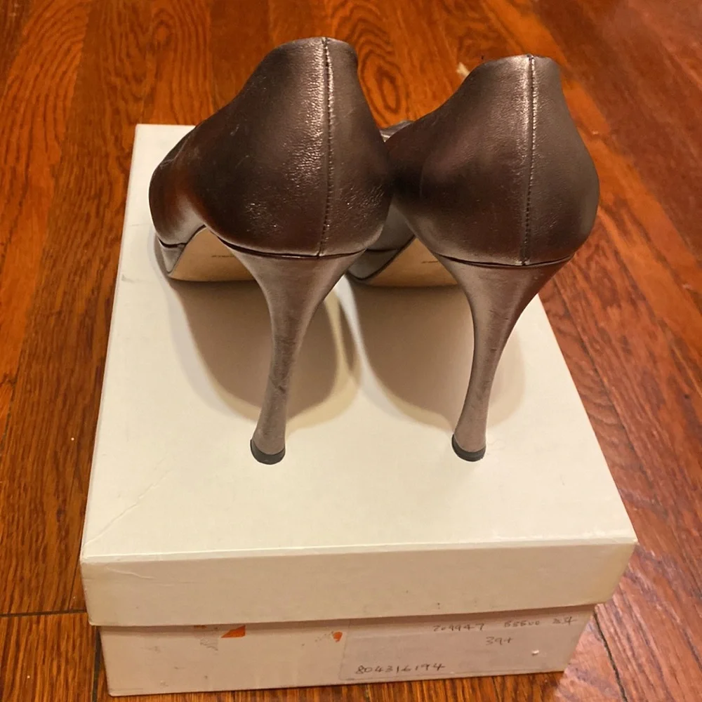 Saint Laurent Metallic Bronze Peep-Toe Pumps - Picture 3 of 4